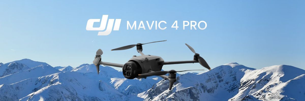 DJI Mavic 4 Pro Drohne fliegt über verschneite Alpen – hochauflösende Luftaufnahmen im Winter