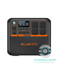 Bluetti AC200PL Powerstation in Frontansicht mit Display und Anschlüssen.