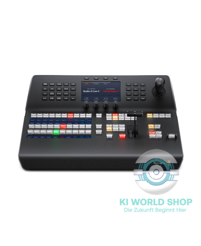 Blackmagic Design ATEM 1 M/E Advanced Panel – professionelles Hardware-Bedienpult für ATEM Videomischer, mit präzisem T-Bar, LCD-Display und beleuchteten Tasten.
