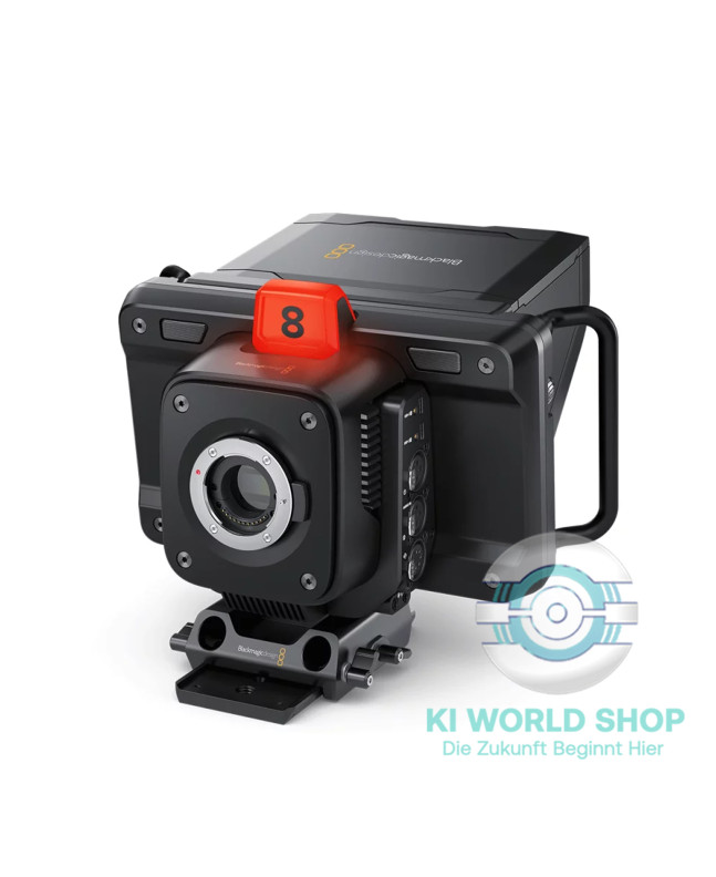 Blackmagic Studio Camera 4K Pro G2 – Frontansicht der professionellen 4K-Studiokamera mit MFT-Bajonett und Tally-Licht