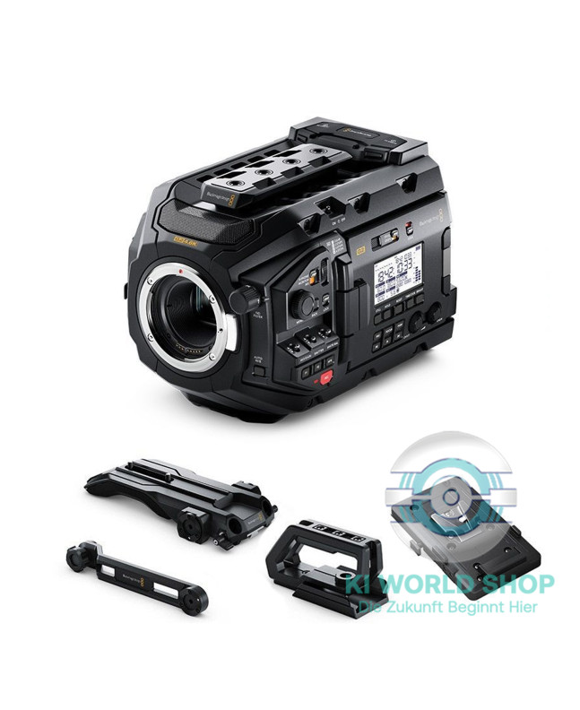 Blackmagic URSA Mini Pro 4.6K G2 Bundle – professionelle 4.6K Cinema-Kamera mit Zubehör (Body, Top-Handle, Schulterstütze, V-Mount-Platte)