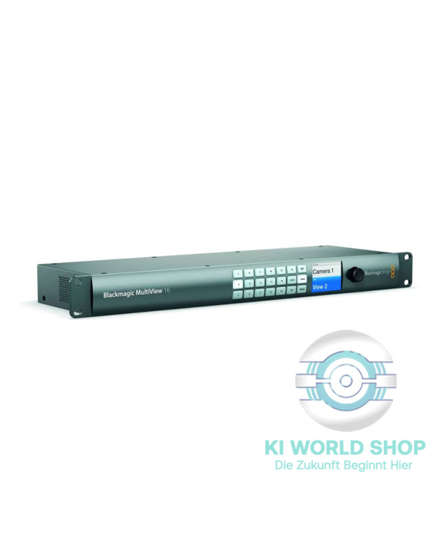 Blackmagic Design MultiView 16 – 1RU Multiviewer mit 16 SDI-Eingängen, 6G-SDI, Frontansicht mit Tastenfeld und Display