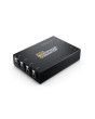Schraegansicht des Blackmagic ATEM Microphone Converters mit Beschriftung der Anschluesse