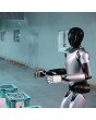 MagicBot humanoider Roboter sortiert Materialien in einer modernen Lagerhalle mit Kunststoffboxen