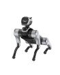 MagicDog Pro KI-Roboterhund in Vorderansicht von unten fotografiert mit fröhlichem Gesichtsausdruck auf weißem Hintergrund