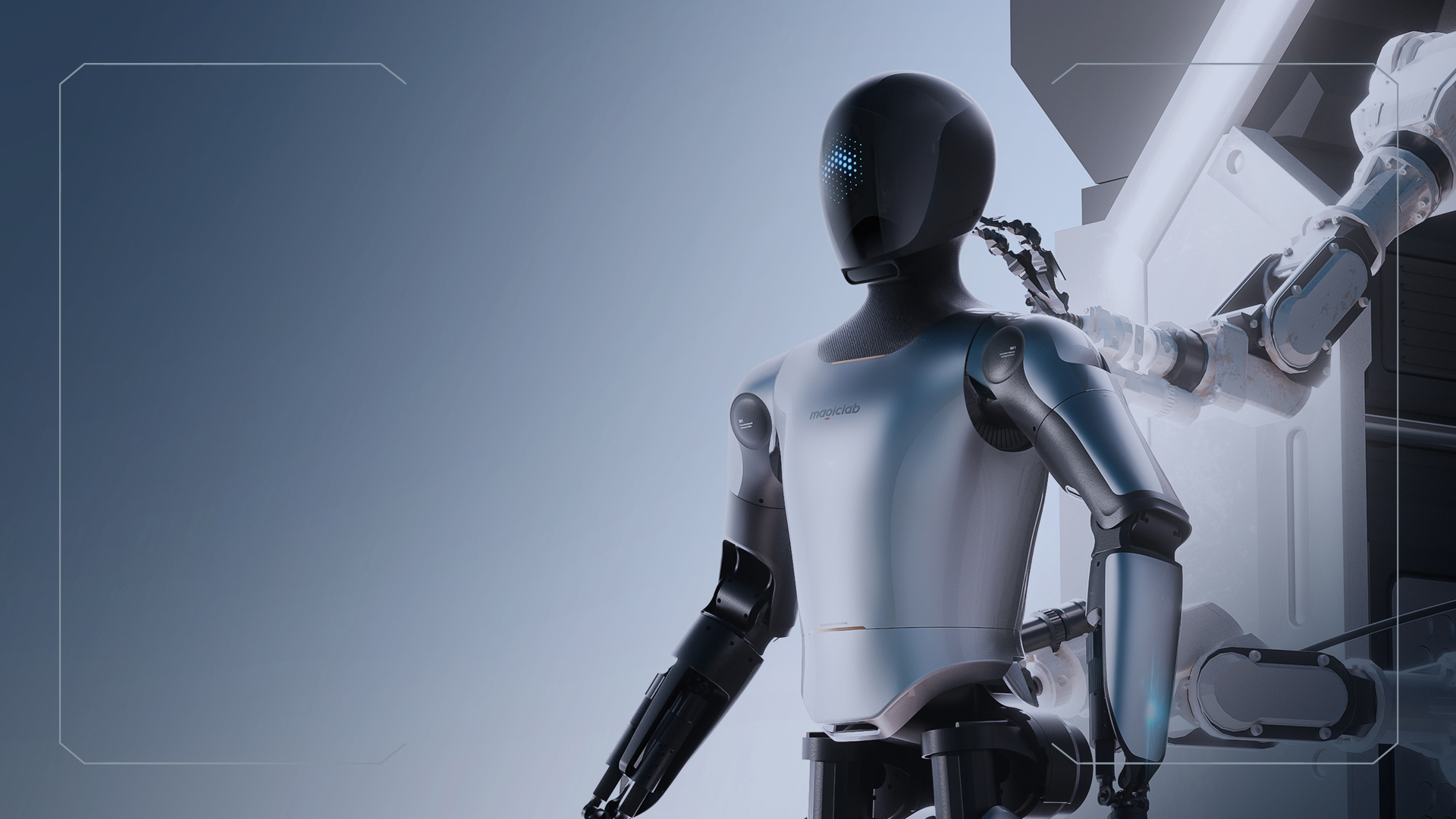 MagicBot humanoider Roboter während Diagnosetests in einer hochmodernen Robotik-Laborumgebung mit angeschlossenen Sensoren