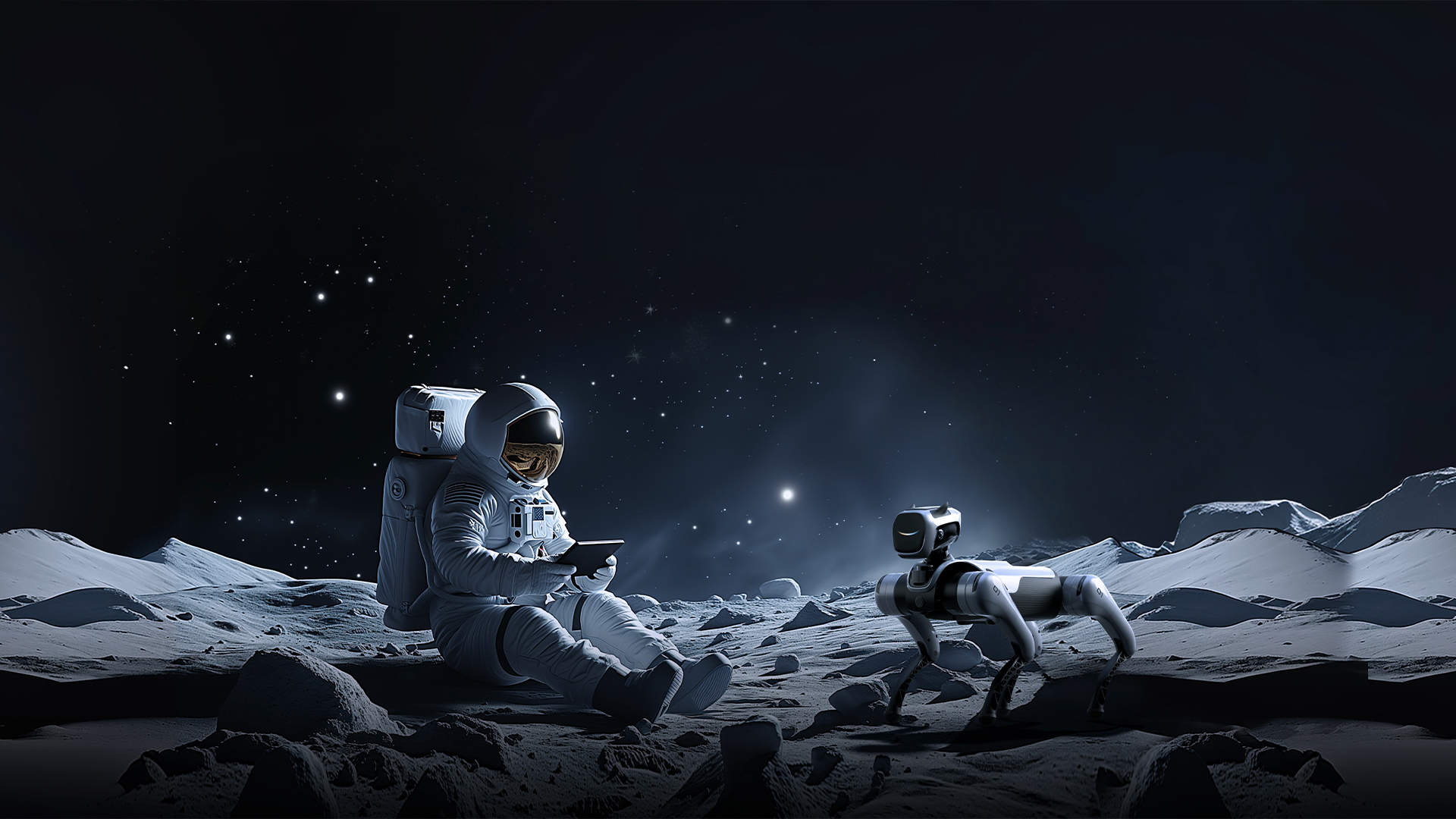 MagicDog Roboterhund unterstützt Astronaut bei Mission auf dem Mond – futuristische Zusammenarbeit im Weltraum